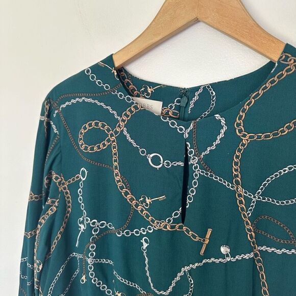 Hobbs London Women’s Angela Chain Print Leaf Green Long Sleeve Empire Midi Dress - Picture 9 of 16